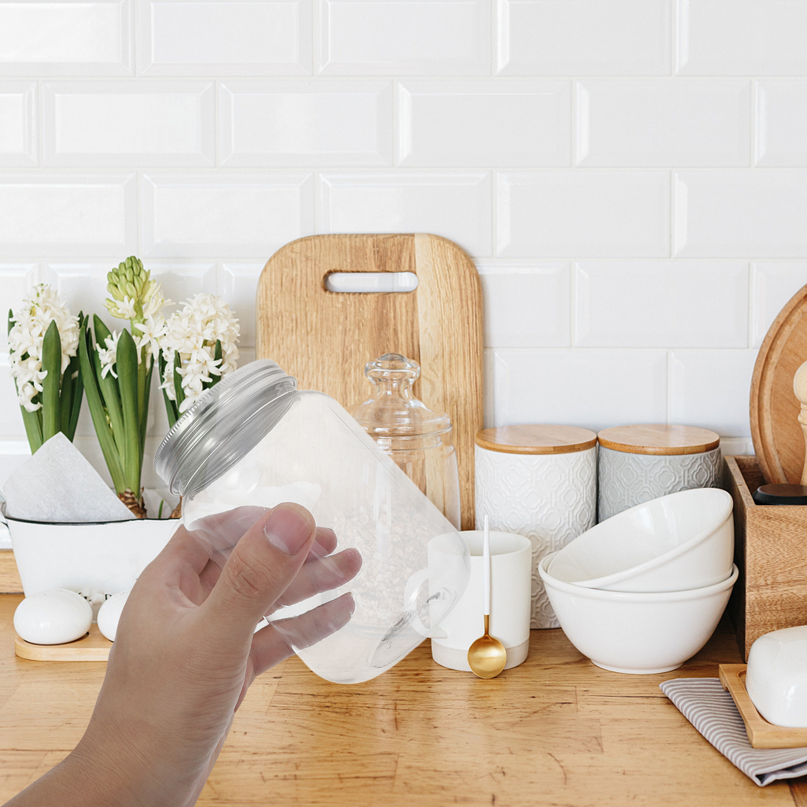 Food Storage Jars Plastic - 4 szt. Przezroczyste plastikowe słoiki z