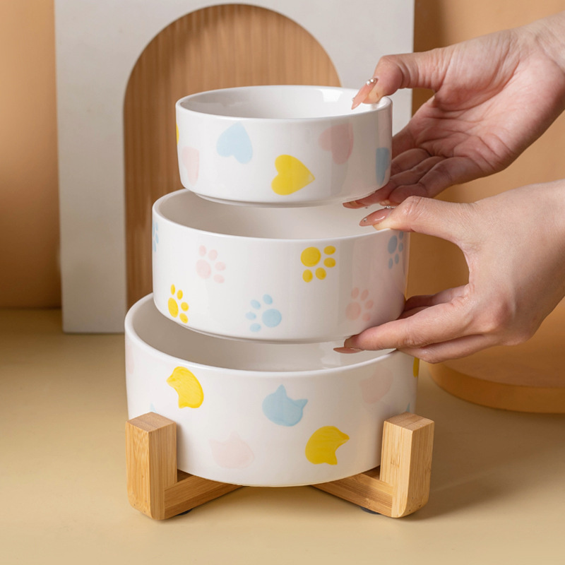 Food Storage Safety - Ceramiczna miska dla psa z drewnianą