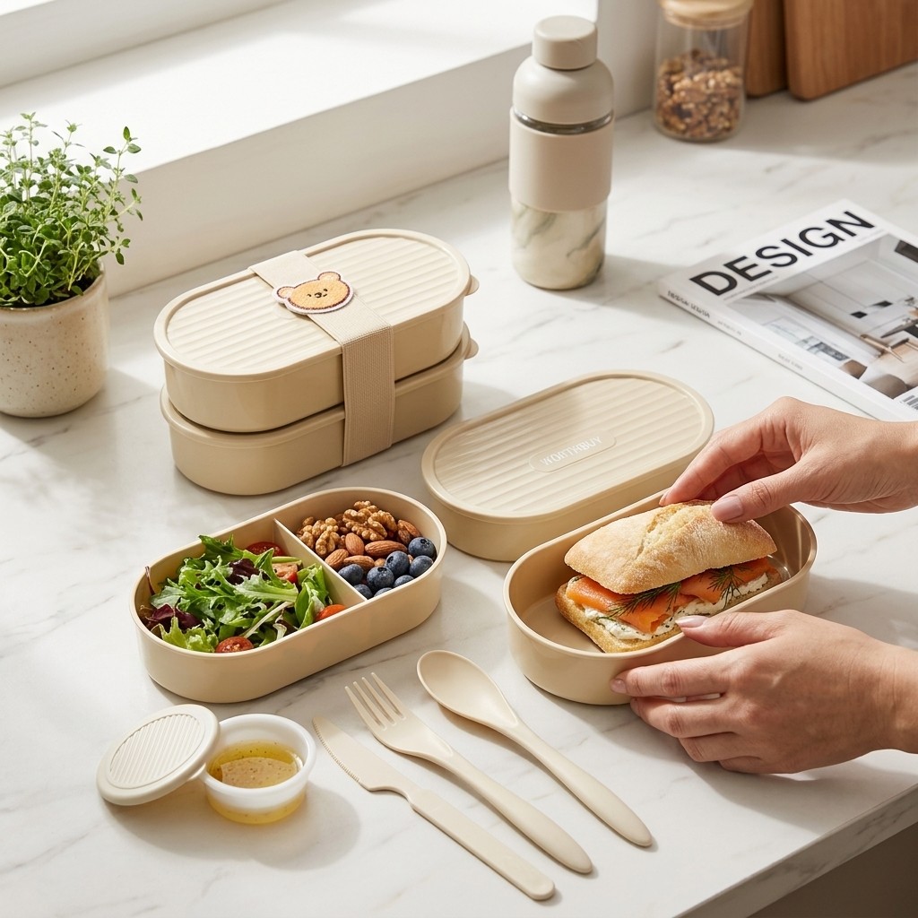 Food Storage Safety - Dwupoziomowy owalny pojemnik na lunch z