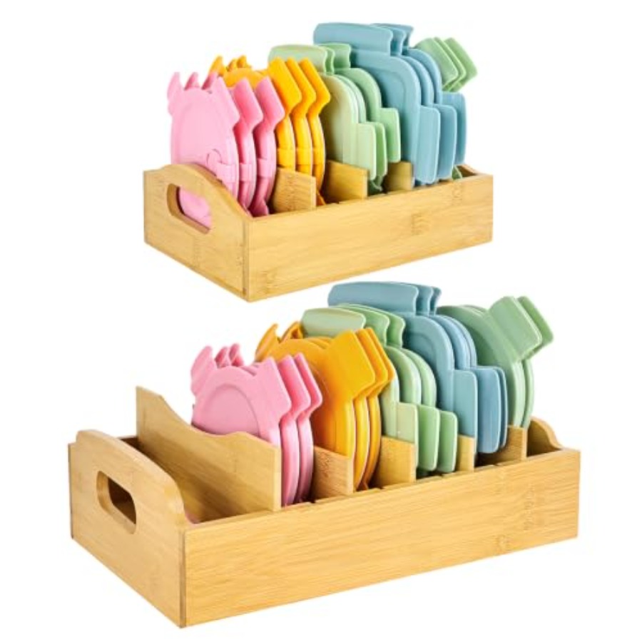 Food Storage Containers With Lids - Organizer na pokrywki bambusowy, 2 sztuki,